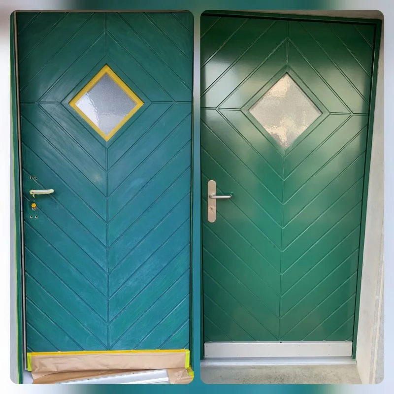 Frisch gestrichene grüne Türen durch Romeo Malergeschäft