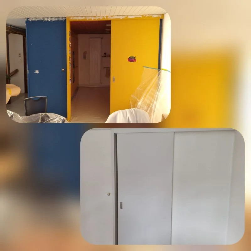 Farbige Wandgestaltung in Gelb und Blau durch Romeo Malergeschäft