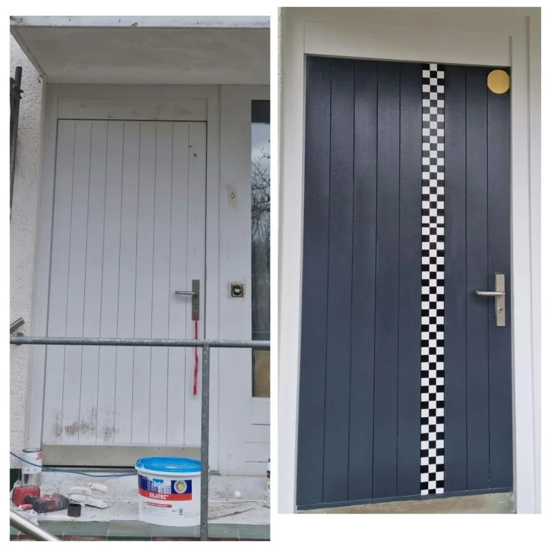 Graue Tür mit neuem Anstrich durch Romeo Malergeschäft